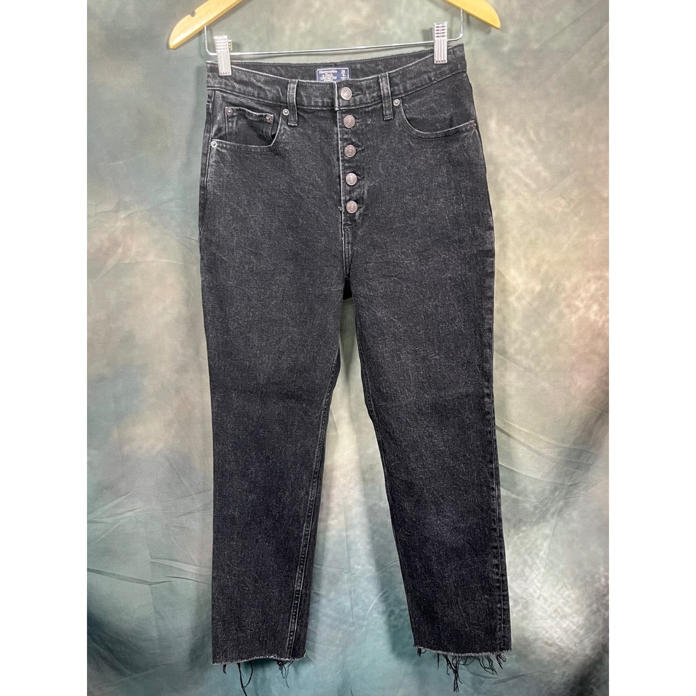 Abercrombie & Fitch Ultra High Rise Straight Jeans Washed Black Size 28 6R